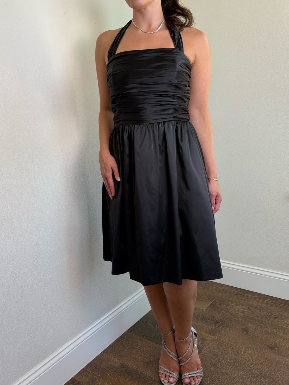 WHBM Black Satin Halter Strapless Convertible Cocktail Dress with Pockets Size 8